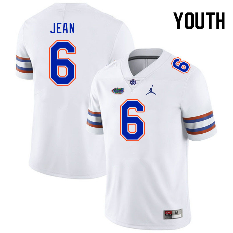 Youth #6 Andy Jean Florida Gators College Football Jerseys Stitched-White - Click Image to Close